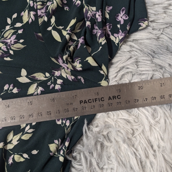 Ralph Lauren Sz10 Green with Purple Floral Pattern Side Gather Cowl Neck Dress - Picture 7 of 11